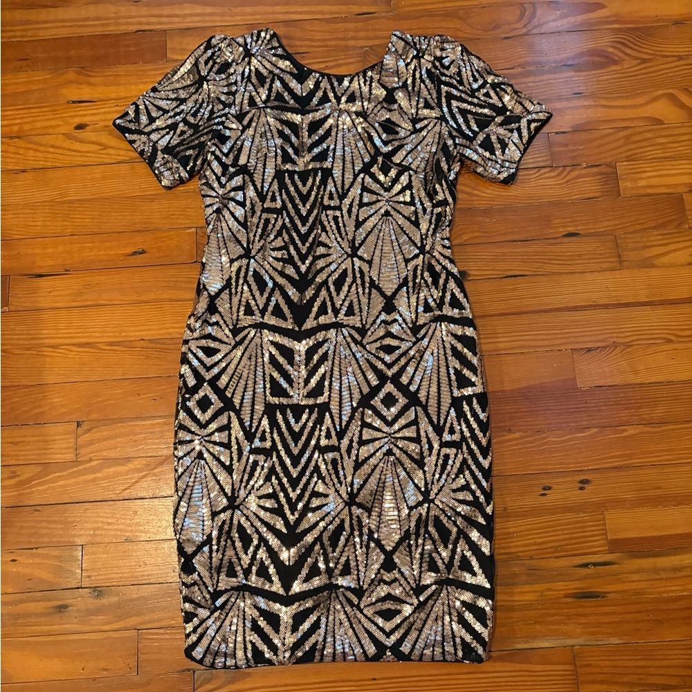 SHEIN Black and Silver Sequin Mini Dress
